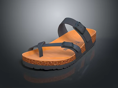 Casual Comfortable Sandals with Crisscross Straps Buckle Closure and Orange Cork Sole 3d model