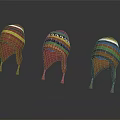 Vibrant Winter Hats With Colorful Stripes Decorative Patterns And Ear Flaps 3d model