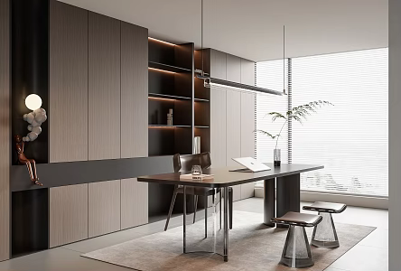 Modern Italian Study Desk Chair Bookcase Chandelier 3d model