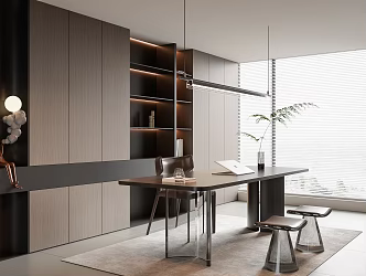 Modern Italian Study Desk Chair Bookcase Chandelier 3d model