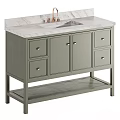 Modern Sage Green Bathroom Vanity with Marble Countertop Brass Faucet and Storage Drawers