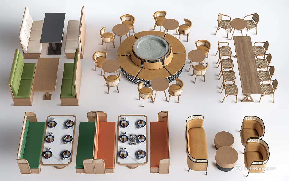 Various Modern Table and Chair Sets with Round Square Shapes and Wooden Metal Materials 3d model 