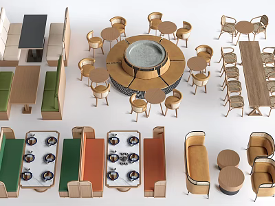 Various Modern Table and Chair Sets with Round Square Shapes and Wooden Metal Materials 3d model