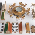 Various Modern Table and Chair Sets with Round Square Shapes and Wooden Metal Materials