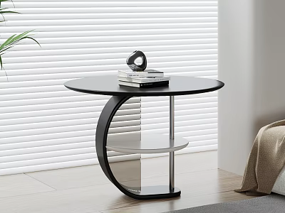 Modern Black Nightstand With Round Top White Shelf And Books Decorative Item 3d model