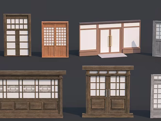 Japanese Style Wooden Door Wooden Door Double Door Wooden Door Wooden Screen Japanese Style Double Door 3d model