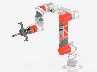 Red and Gray Industrial Robot Arm With Multi Jointed Design For Manufacturing Automation 3d model