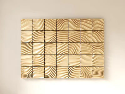Gold Wave Pattern Square Tiles Wall Hanging For Modern Interior Decor 3d model