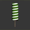 Green And White Swirled Creamy Popsicle On Wooden Stick Frozen Treat