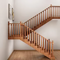 Elegant Indoor Wooden Staircase With Handrail And Decorative Paintings On Wall