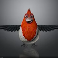 Cartoon Cardinal Bird With Red Body White Belly And Black Wings On Grey Background