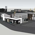 Modern Commercial Street With Multiple Storefronts Trees And Glass Windows