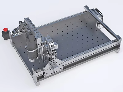 Industrial Equipment Featuring Metal Frame Perforated Plate Red Button And Mechanical Components 3d model