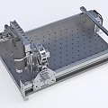 Industrial Equipment Featuring Metal Frame Perforated Plate Red Button And Mechanical Components