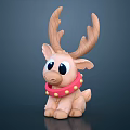 Adorable Pink Deer Doll With Big Blue Eyes Brown Antlers Red Collar And Yellow Dots