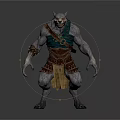 Wolf Headed Man With Gray Skin Green Tunic Brown Leather Armor And Sharp Claws