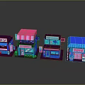 Colorful Cartoon Scene 3D Model With Multiple Cute Shops And Signboards