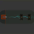 Two Military Tanks Connected by Blue Lightning Near Red Base on Gray Terrain