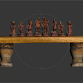 Handcrafted Wooden Chessboard with Silver and Red Chess Pieces on Carved Legs