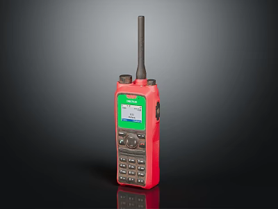Red Handheld Walkie Talkie With Antenna Green Screen And Keypad 3d model