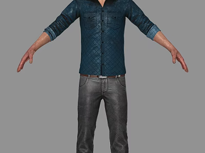 Man In Dark Blue Shirt And Gray Jeans With Arms Outstretched Standing Pose 3d model