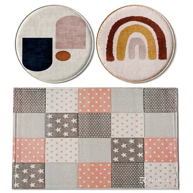 Round Rugs Featuring Geometric Shapes And Rainbow Motifs In Soft Tones For Indoor Decor 3d model 