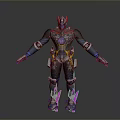 Futuristic Armored Warrior Character With Mythical Creature Inspired Design And Colorful Armor