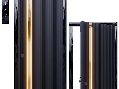 Modern Black Entrance Door Featuring Vertical Stripes LED Light Strips And Sleek Design 3d model