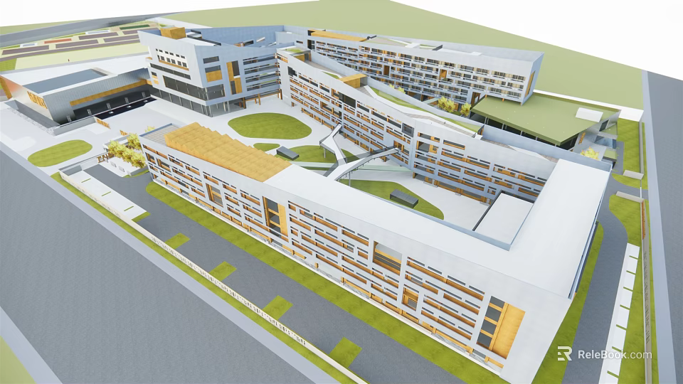 Modern School Building Architectural Design With Contemporary Campus Green Spaces And Rooftop Areas 3d model 