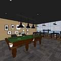 Spacious Billiard Room With Wooden Pool Tables Hanging Lights And Comfortable Seating