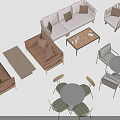 Stylish Sofa Coffee Table Combination Featuring Various Styles And Matching Chairs 3d model