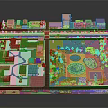 Cartoon Scene Model With Various Buildings Green Park And Streets