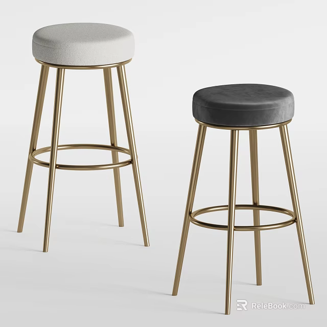 Modern Bar Stools Featuring Grey And Black Seats With Gold Metal Legs 3d model 