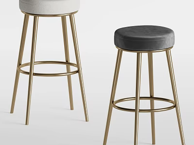 Modern Bar Stools Featuring Grey And Black Seats With Gold Metal Legs 3d model
