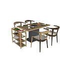 Square Wooden Dining Table Set with Four Curved Back Chairs and Side Trolley