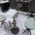 Industrial Office Interior Design With Bookshelves Green Plants Desk Chairs And Staircase