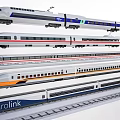 Variety Of High Speed Train Models On Tracks 3d model