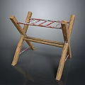 Rustic Wooden Furniture With Cross Legs And Red Striped Rungs Structure Design