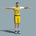 Man in Yellow Lakers Jersey Number 77 with Arms Outstretched