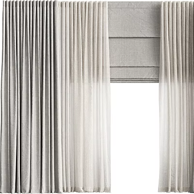 Elegant Modern Curtains In Gray And White Linen With Sheer Layers Design 3d model