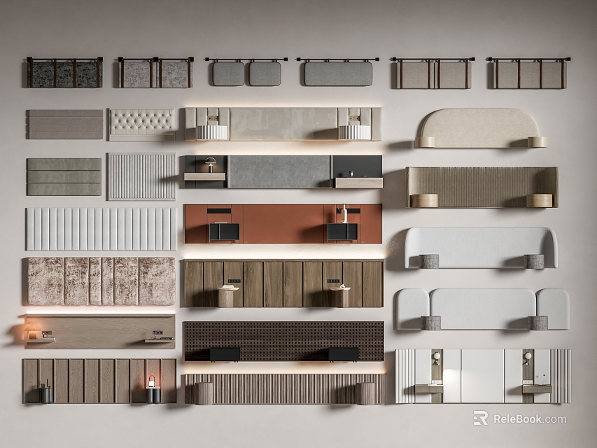 Collection Of Decorative Wall Panels In Various Styles And Materials For Interior 3d model 