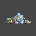Festive Winter Scene with Igloo Snow Trees Snowmen Polar Bear and Characters