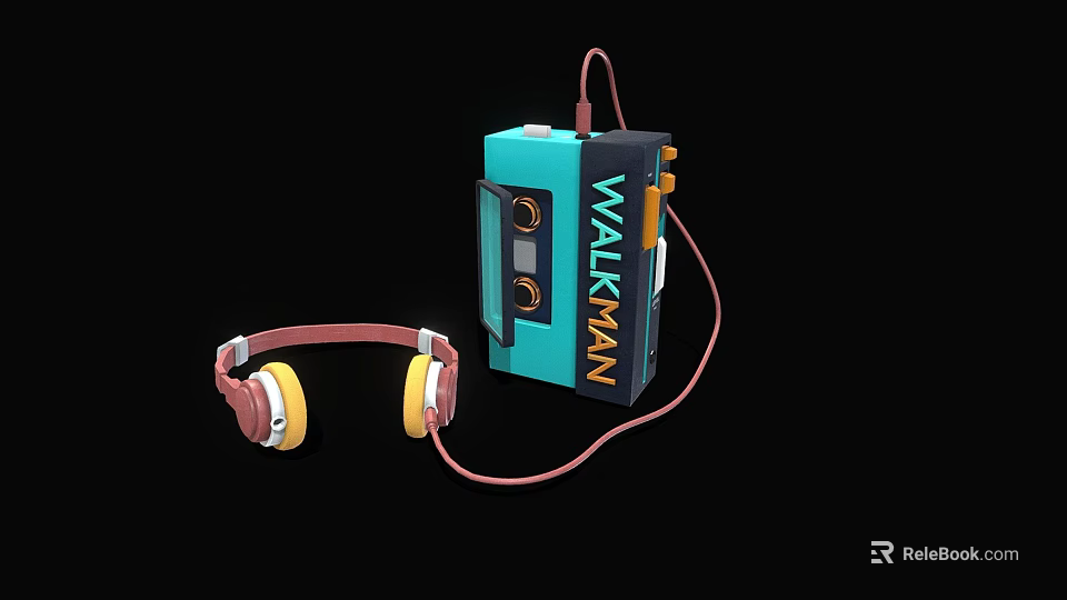Vintage Walkman Portable Music Player With Headphones And Teal Design 3d model 