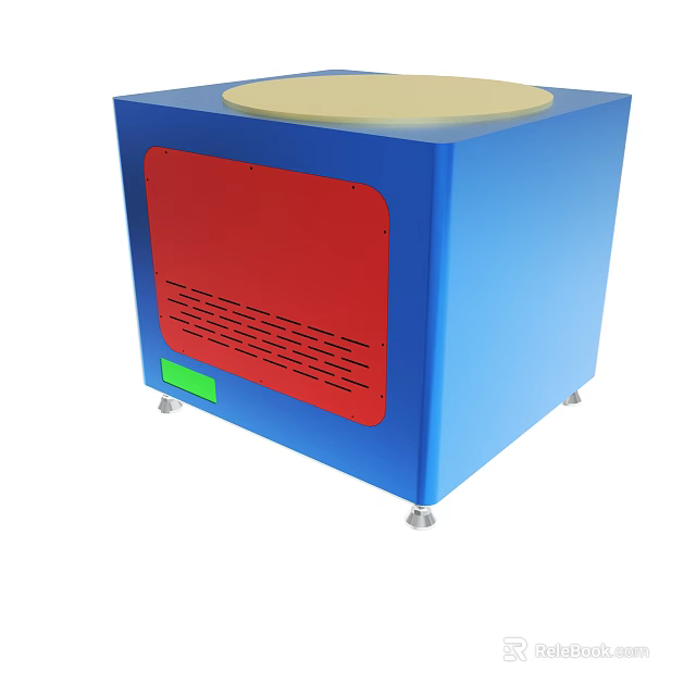 Blue Cube Shaped Device With Red Panel Round Top And Ventilation Holes 3d model