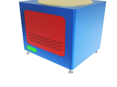 Blue Cube Shaped Device With Red Panel Round Top And Ventilation Holes 3d model