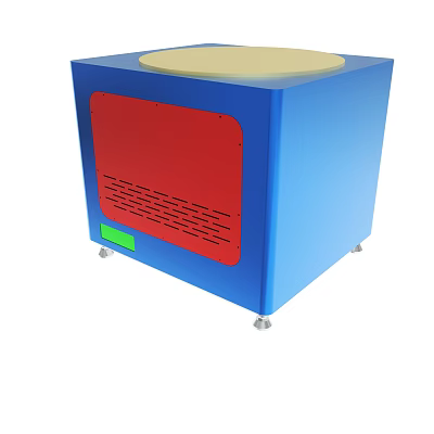 Blue Cube Shaped Device With Red Panel Round Top And Ventilation Holes 3d model