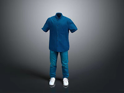 Fashion Style Casual Men's Clothing Jeans Plaid Shirt Sneakers Men's Fashion Modern Style Casual Wear 3d model