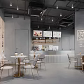 Modern Bubble Tea Shop Interior With Stylish Tables Chairs Order Counter And Wall Art