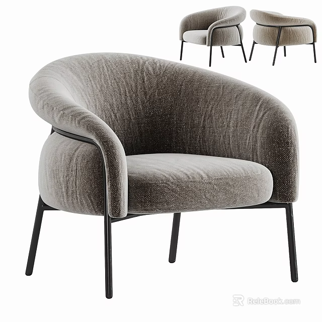 Velvet Upholstered Single Sofa With Curved Armrests And Black Metal Legs Design 3d model 