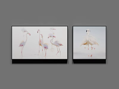 Flamingo Animal Paintings Set of Two Wall Art with Soft Colors and Watercolor Style 3d model